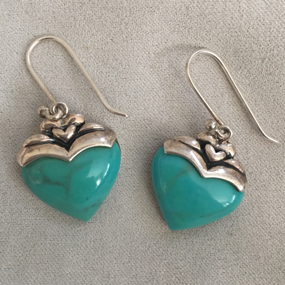 Turquoise heart sterling silver earrings - Picture 2 of 3